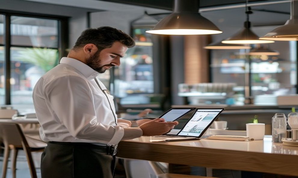 Generated restaurant manager tablet review scene