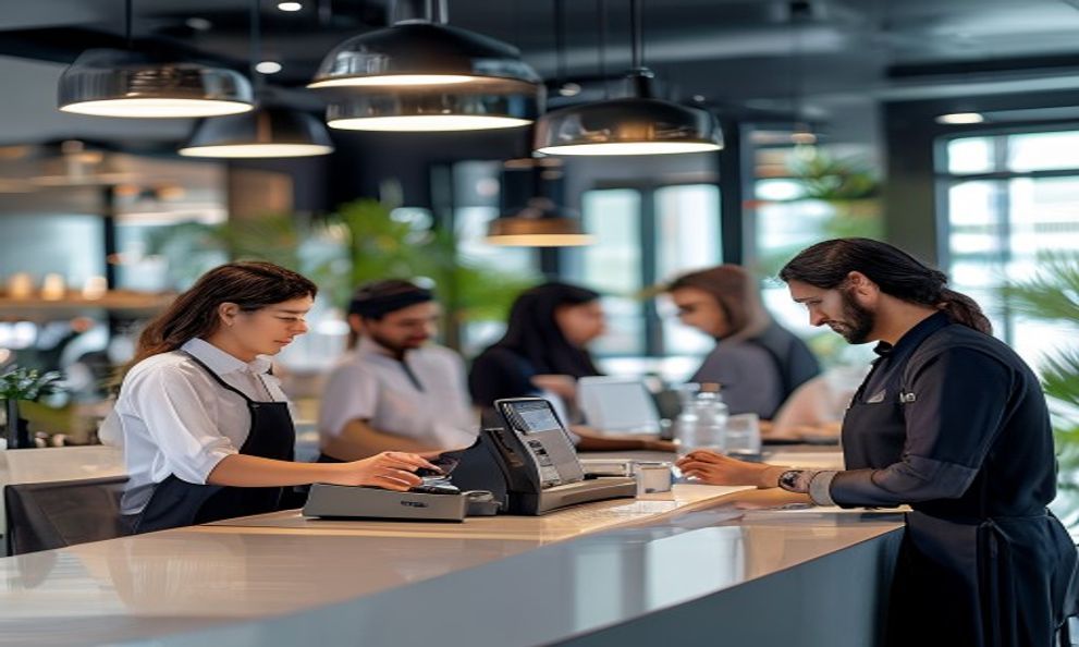 Restaurant team using a Plato point-of-sale counter during service